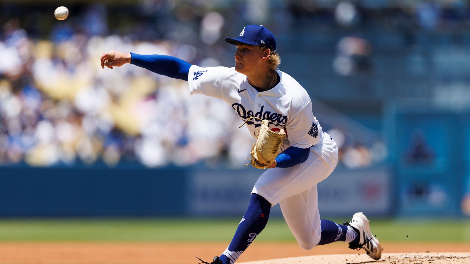 Emmet Sheehan pitches at Dodger Stadium, June 7, 2026