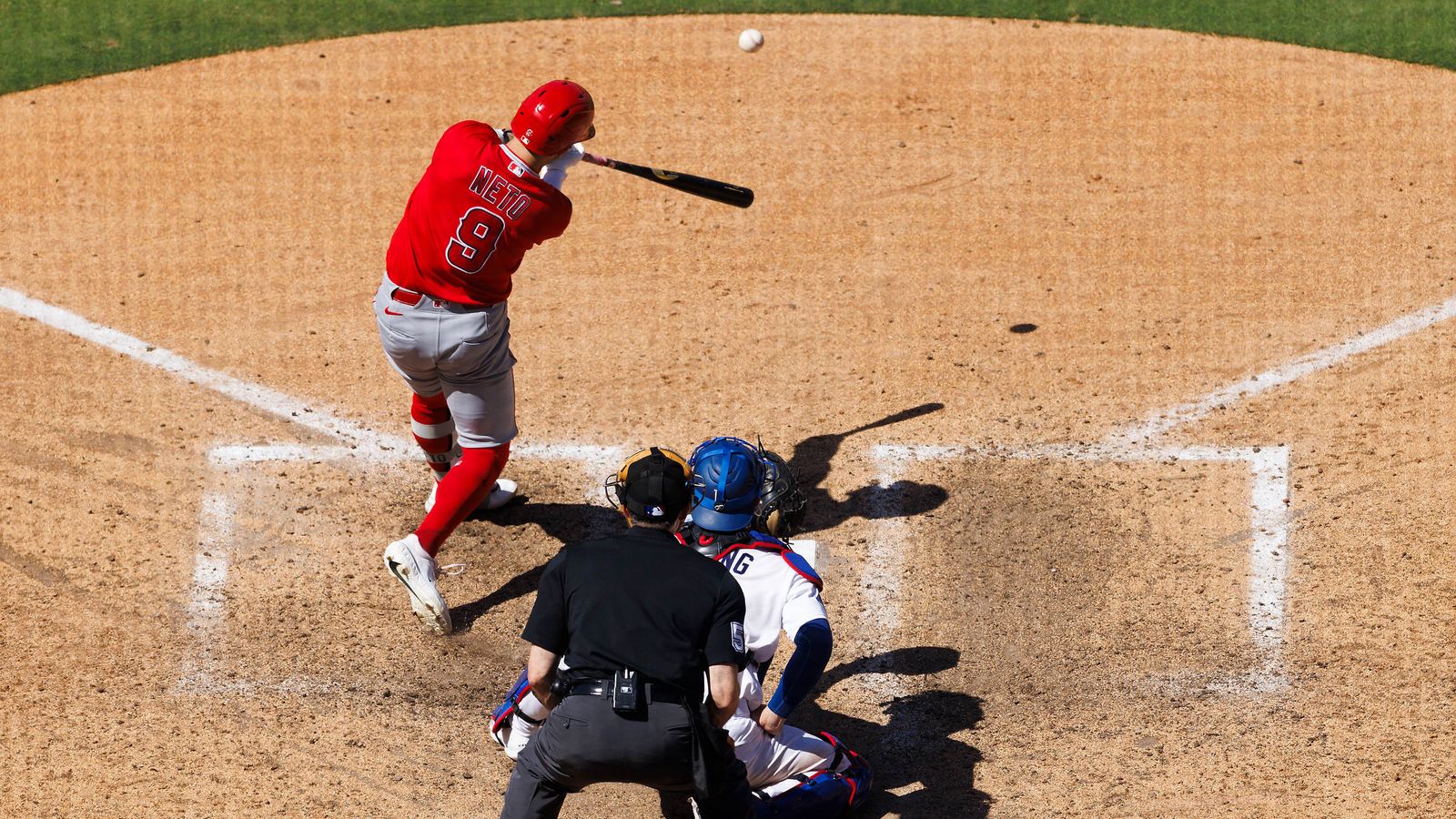 Zach Neto hits a home run at Dodger Stadium, June 7, 2026