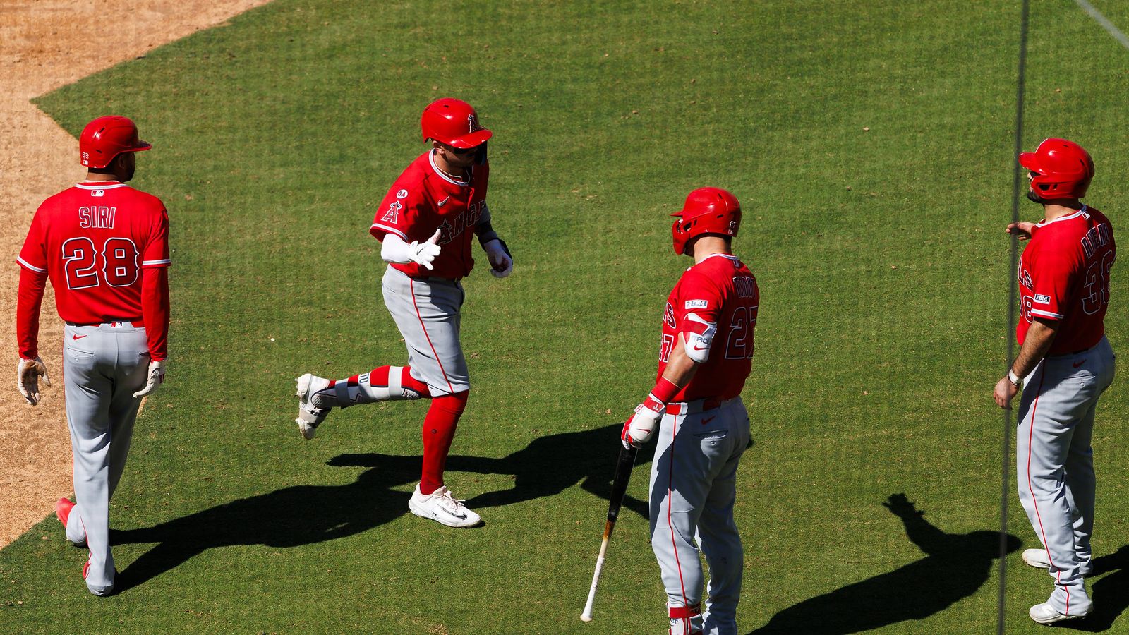 Zach Neto celebrates his home run, June 7, 2026