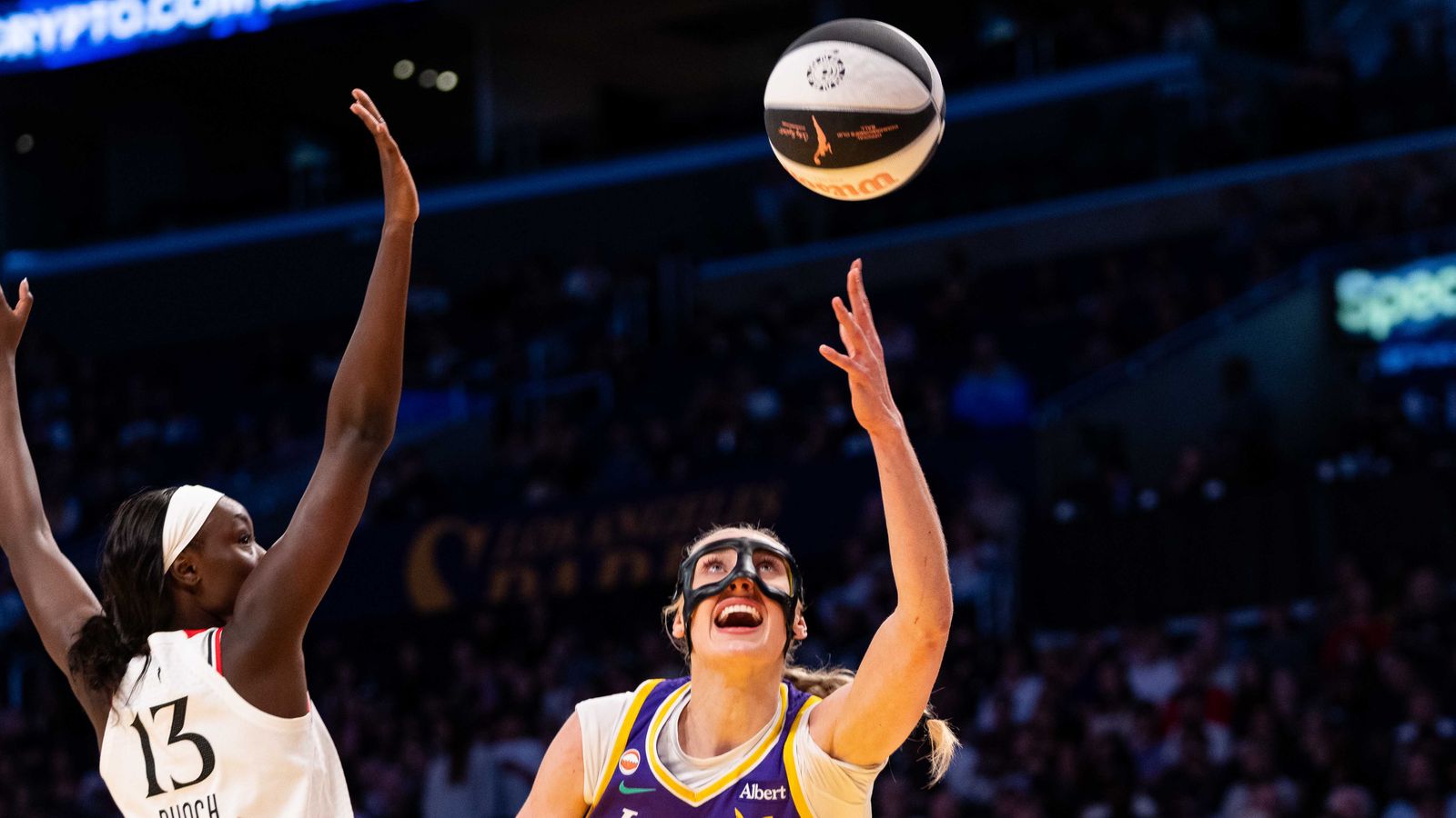 Cameron Brink attacks the basket in the WNBA game against Portland Fire.