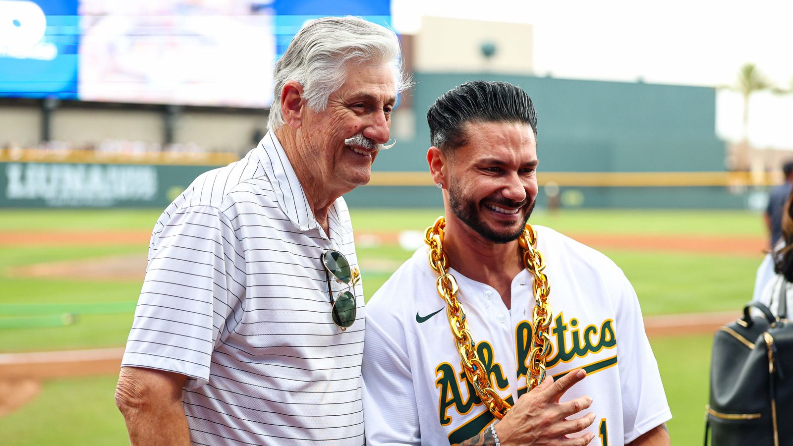 Rollie Fingers with DJ Pauly D at the Las Vegas Ballpark.