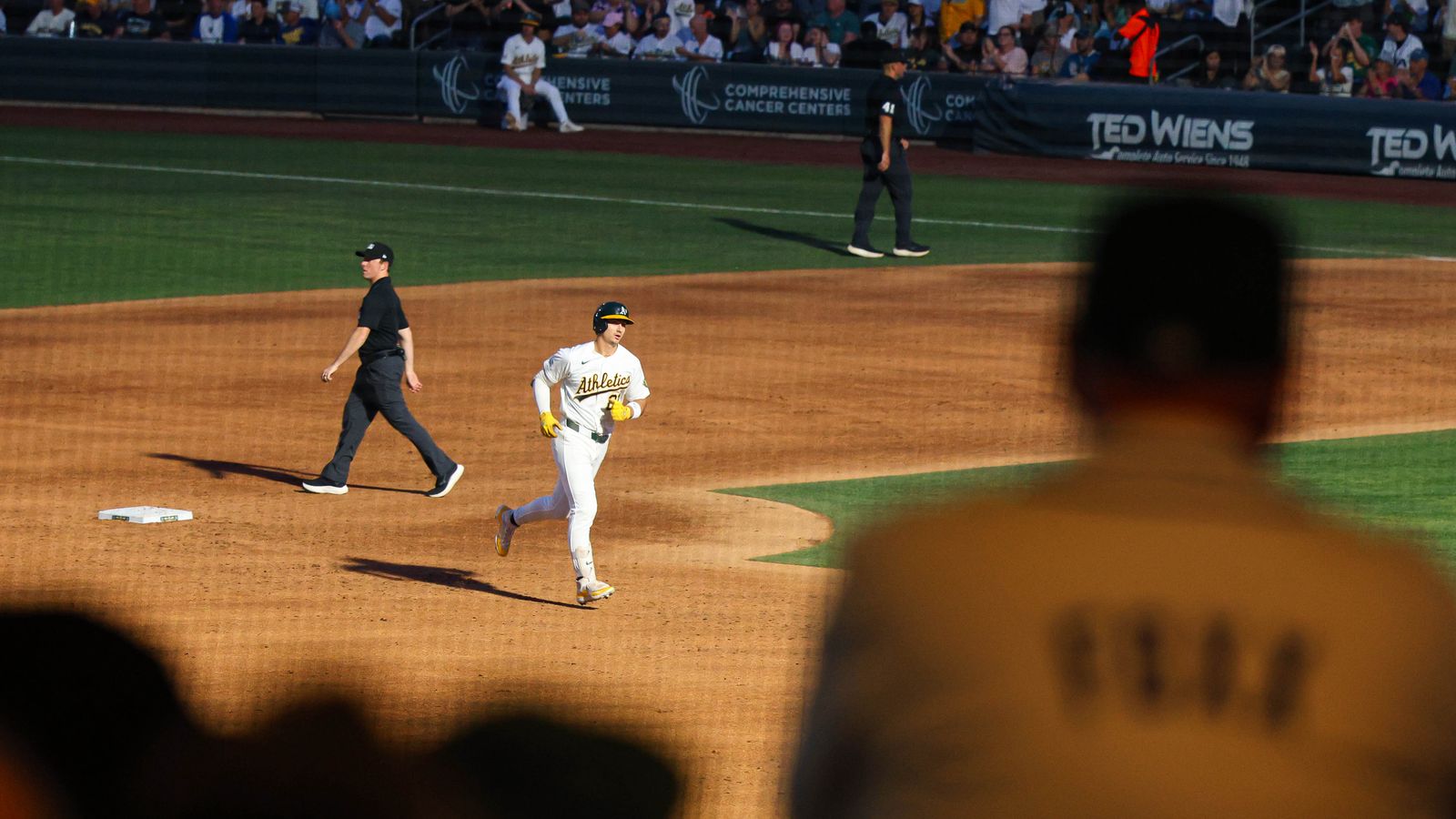 Tyler Soderstrom rounds bases after a 3-run homer.