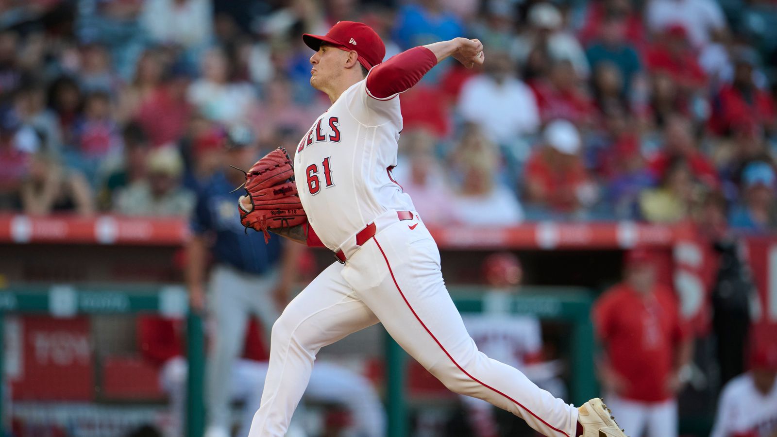 Sam Aldegheri pitches in MLB game, Angels vs. Rays, June 2026