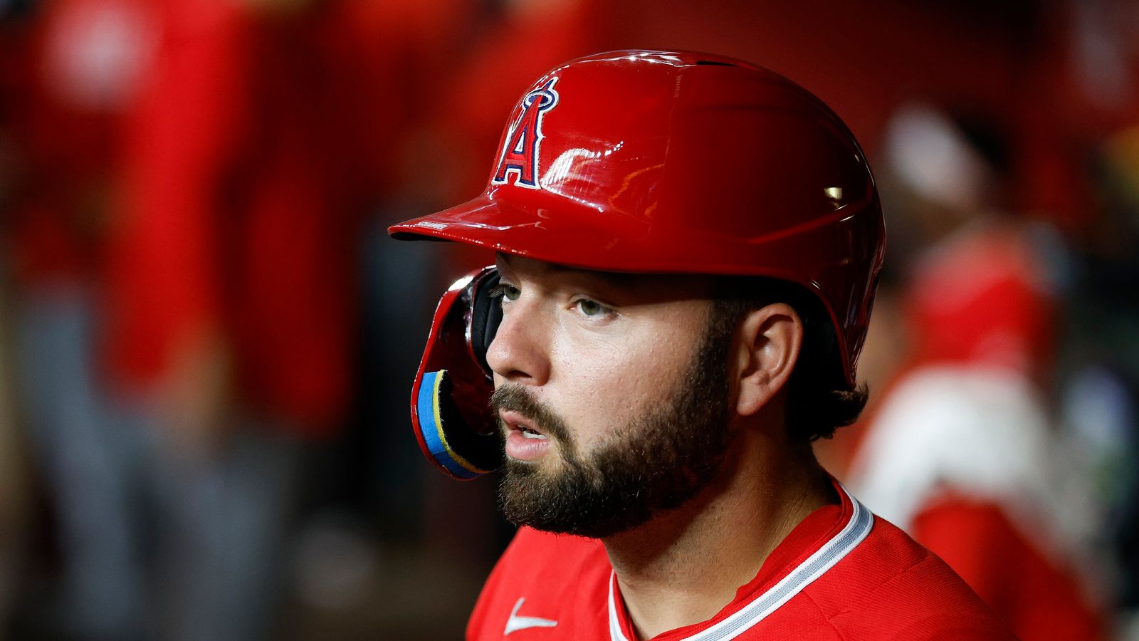 Nolan Schanuel in the dugout during the game at Chase Field