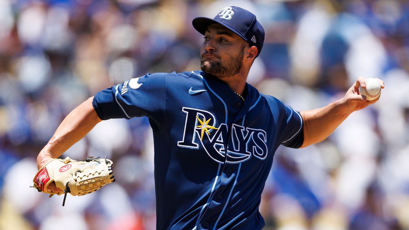 Shane McClanahan #18 Pitches in Dodgers vs Rays Game