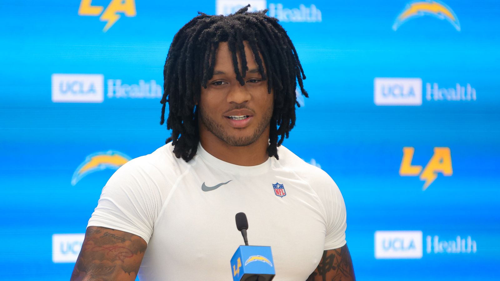 Omarion Hampton addresses media at Chargers' mini camp
