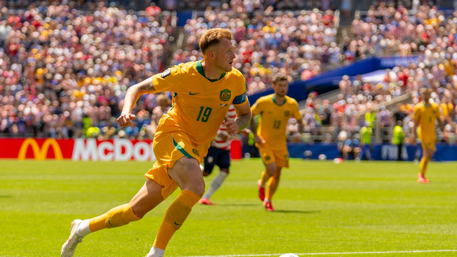 Harry Souttar controls the ball in the World Cup match against the US.