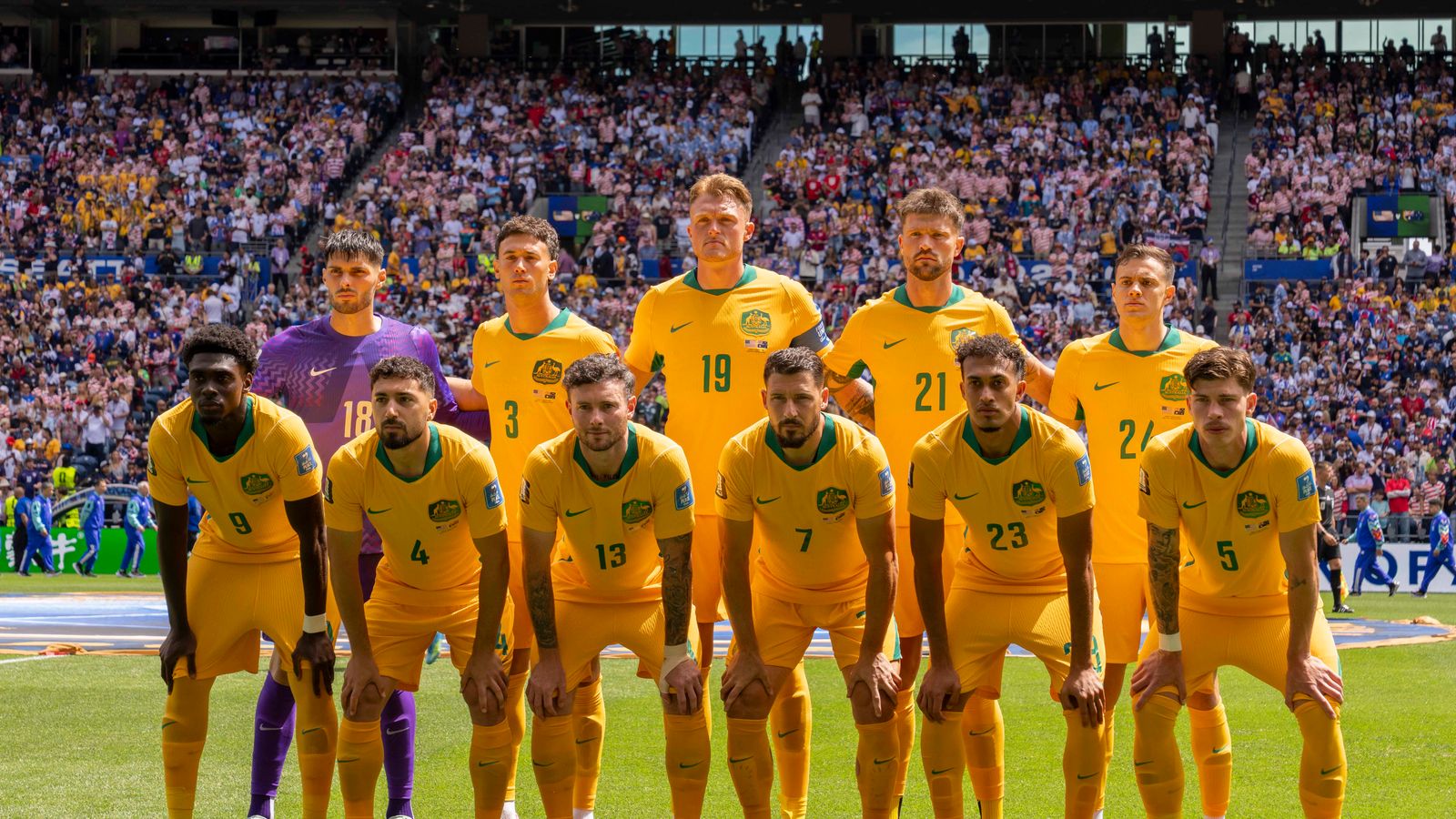 Team Australia poses before their World Cup match in Seattle.