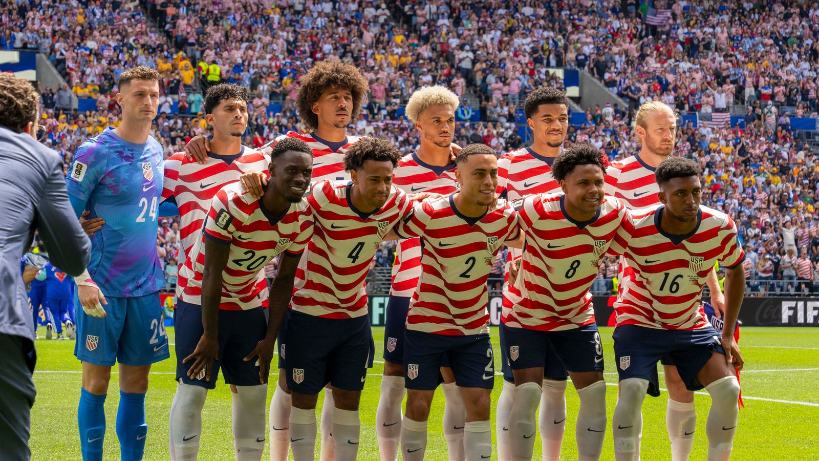 Team USA poses before their World Cup match against Australia.