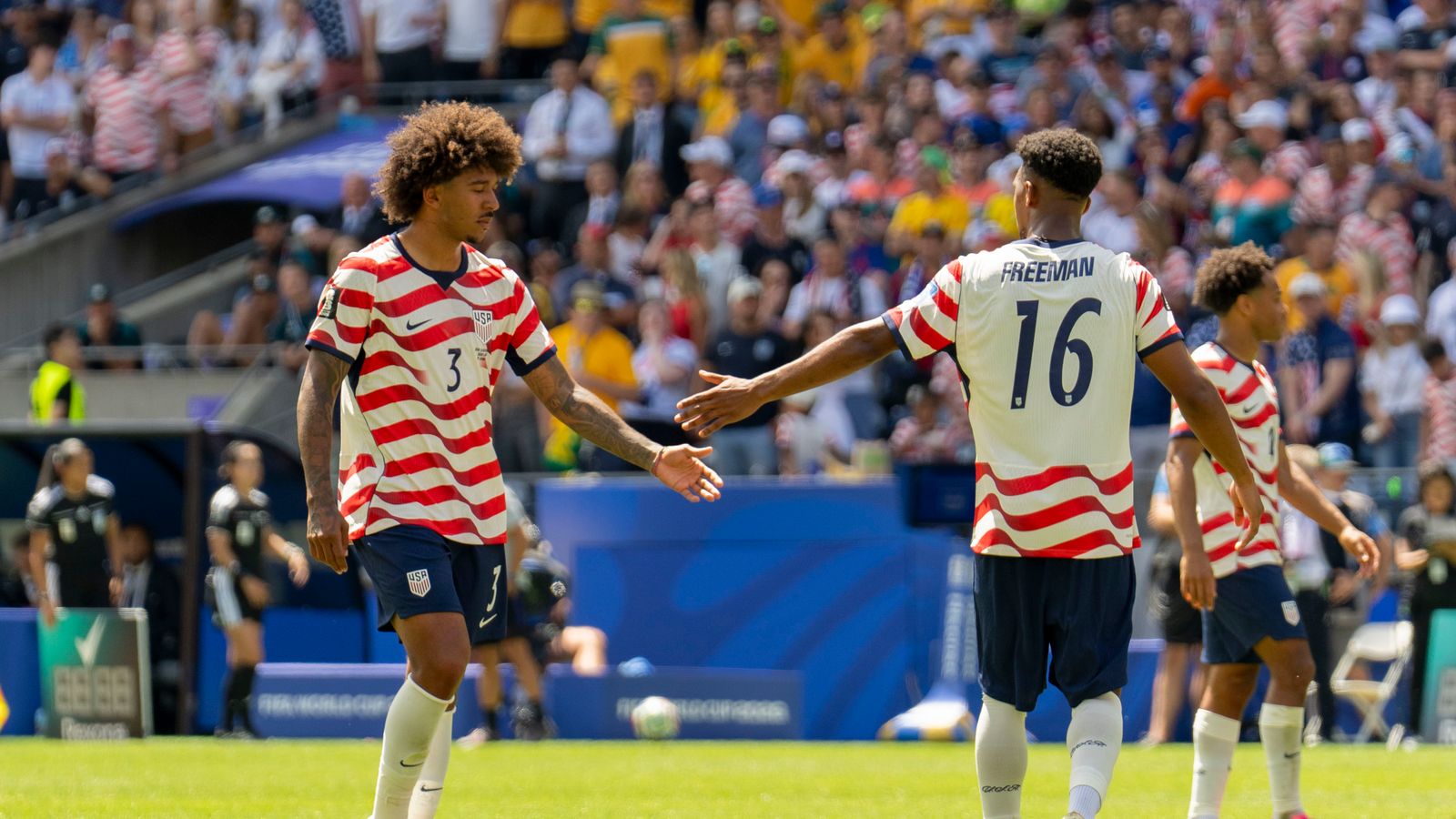 Chris Richards and Alex Freeman celebrate in the World Cup match.