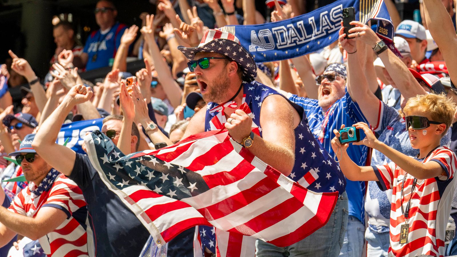 US fan cheers during the World Cup match against Australia in Seattle.