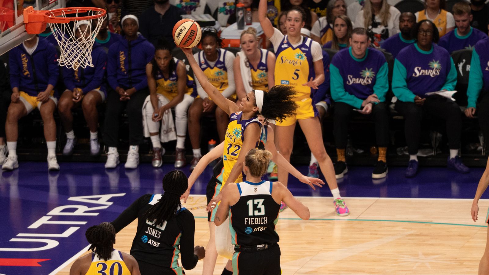 Rae Burrell makes a skillful layup against New York Liberty