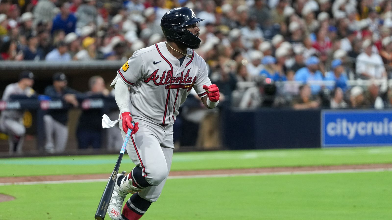 Michael Harris II dashes to first base in MLB action