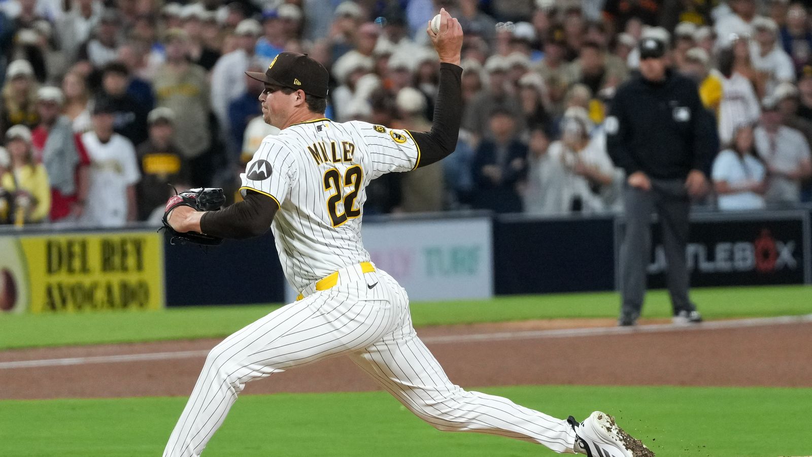 Mason Miller pitches against the Braves at Petco Park