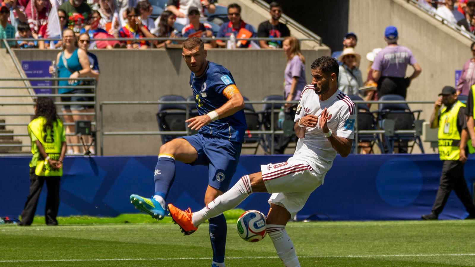 Edin Dzeko scores in the FIFA World Cup match against Qatar.