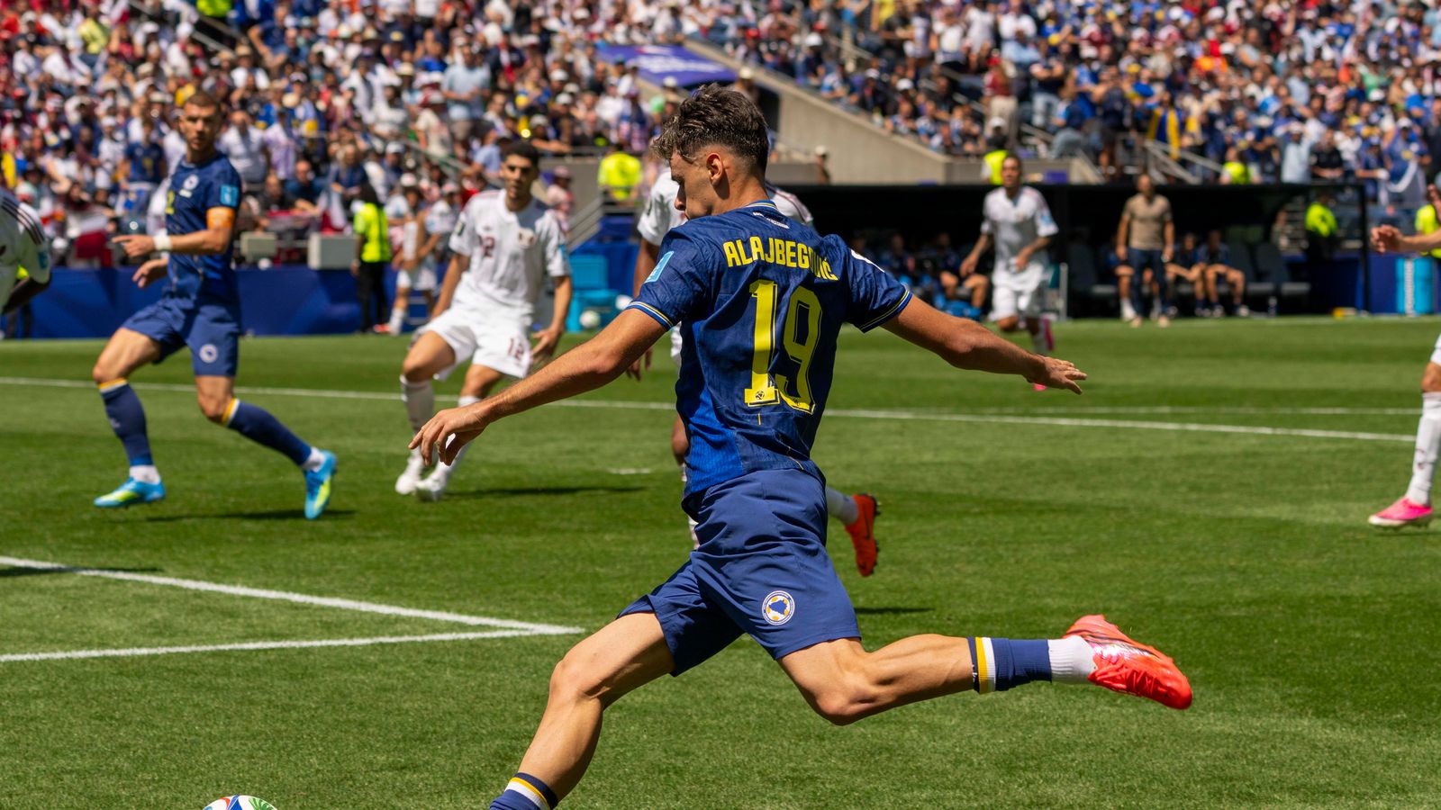 Kerim Alajbegovic attempts a cross in the FIFA World Cup 2026.