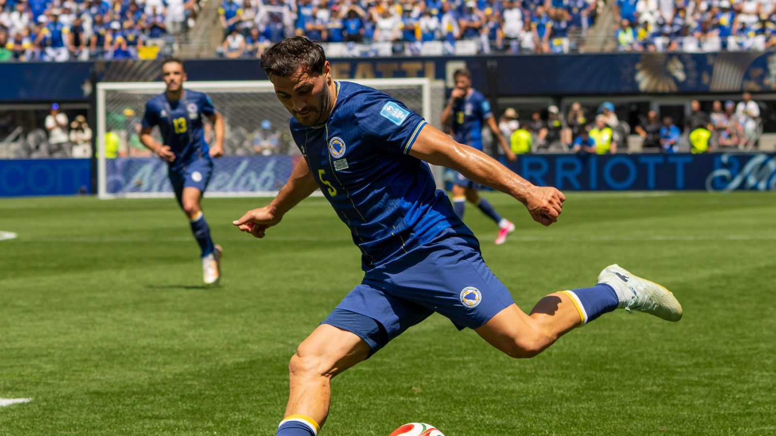 Sead Kolasinac shoots at goal in the FIFA World Cup 2026.
