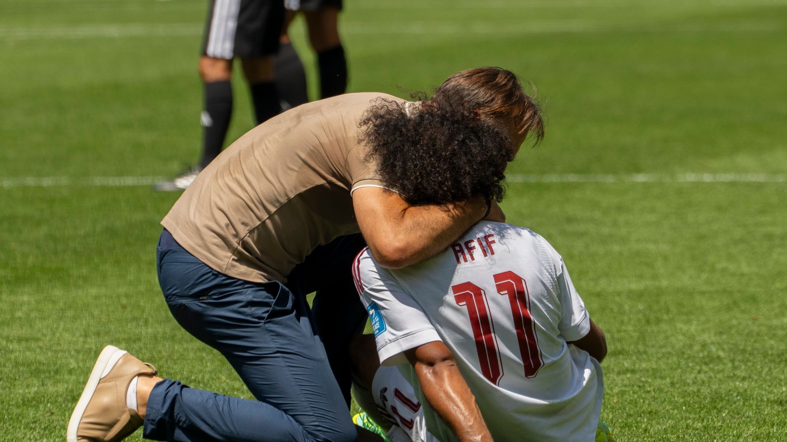 Coach Lopetegui and Akram Afif post-match at the FIFA World Cup 2026.