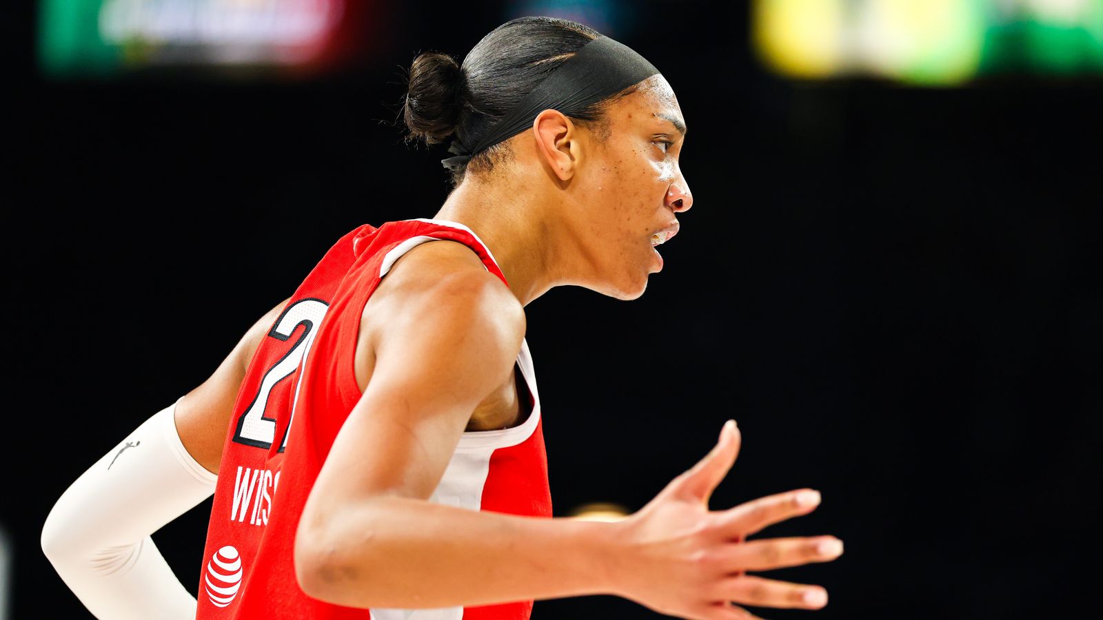 A'ja Wilson's reaction after a tough basket against the Wings.