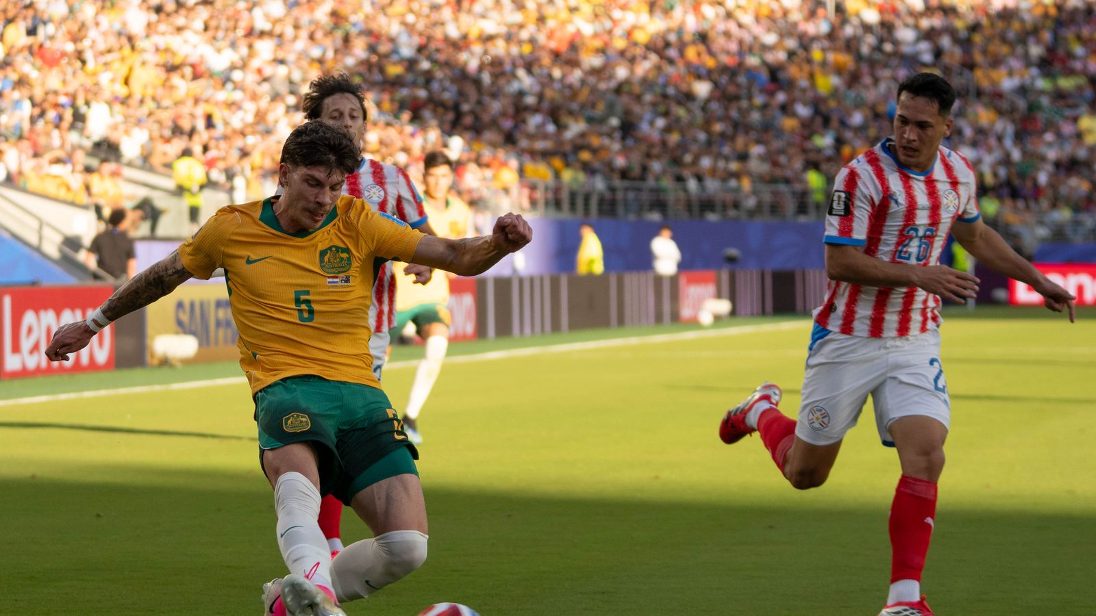 Jordan Bos attempts a goal in the World Cup match against Paraguay