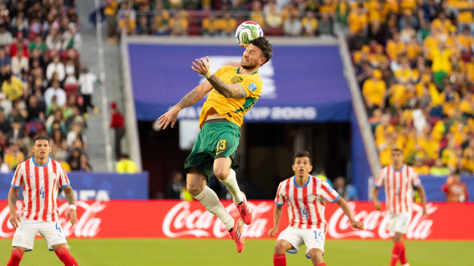 Aiden Oneill heads the ball in a crucial World Cup 2026 moment