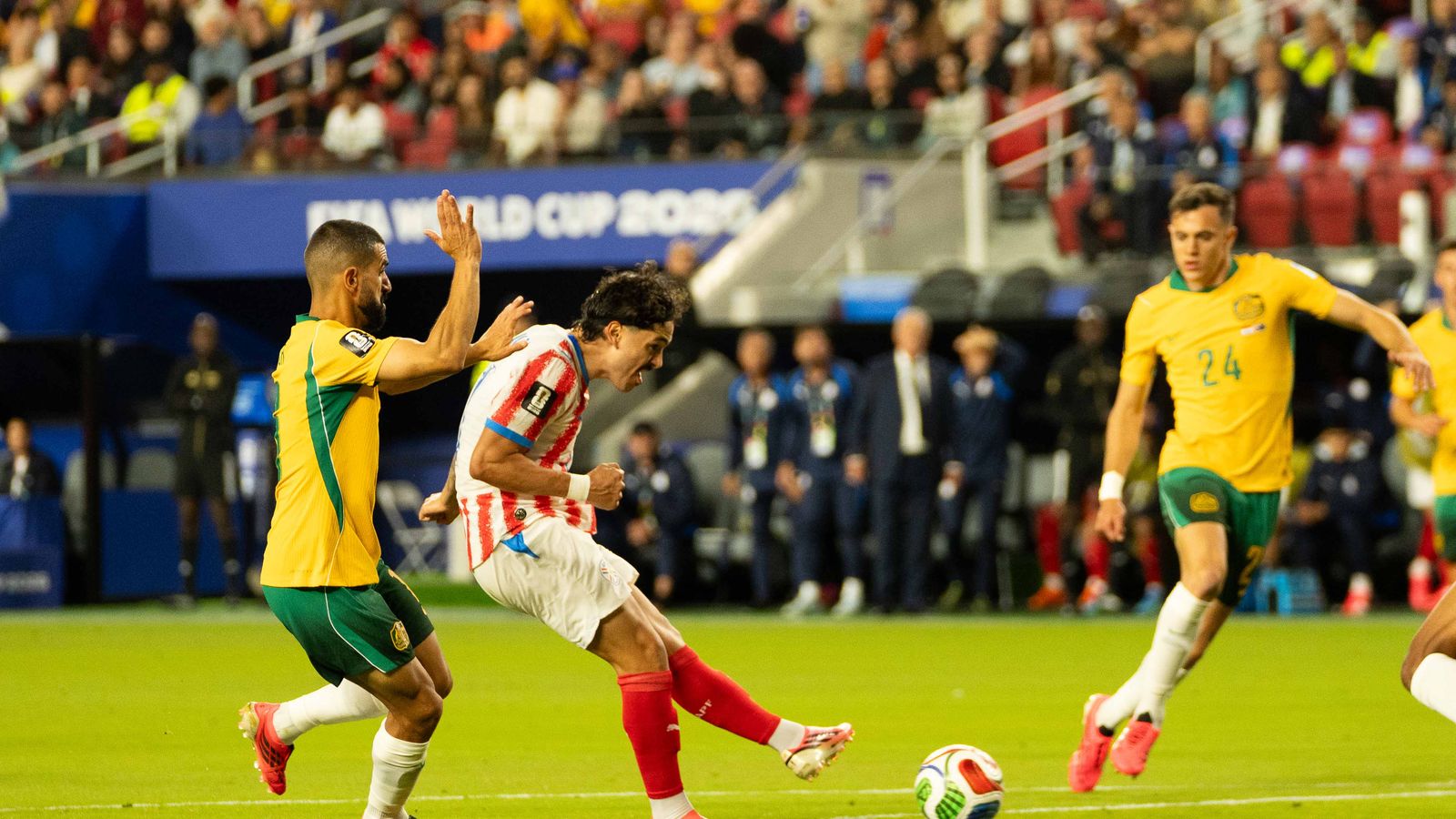 Mauricio tries to score in the World Cup match against Australia