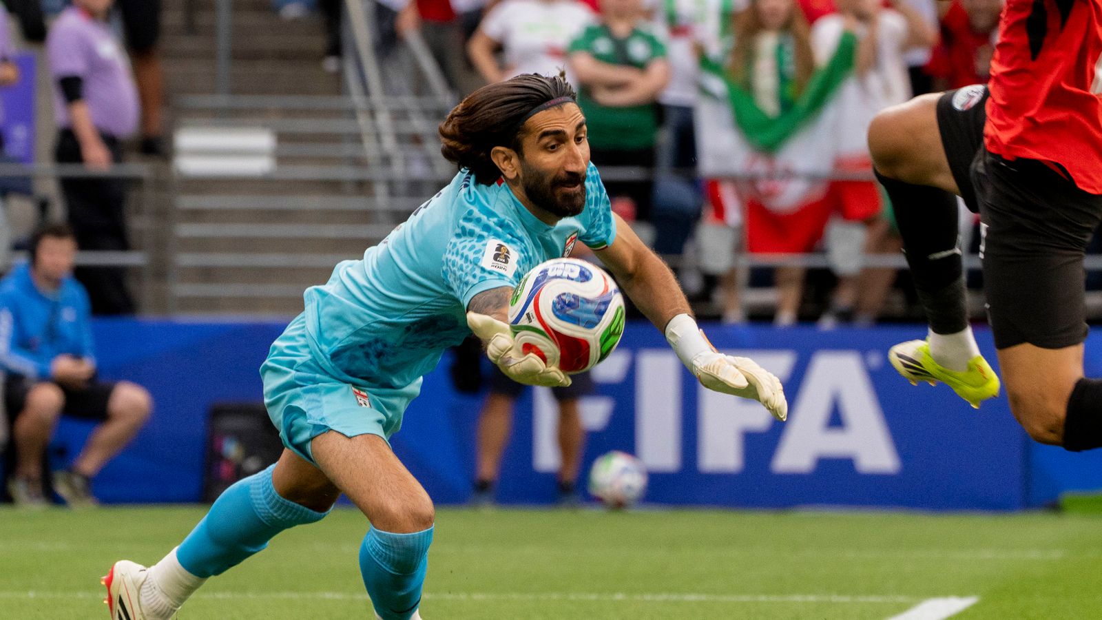Alireza Beiranvand makes a save in World Cup match against Egypt