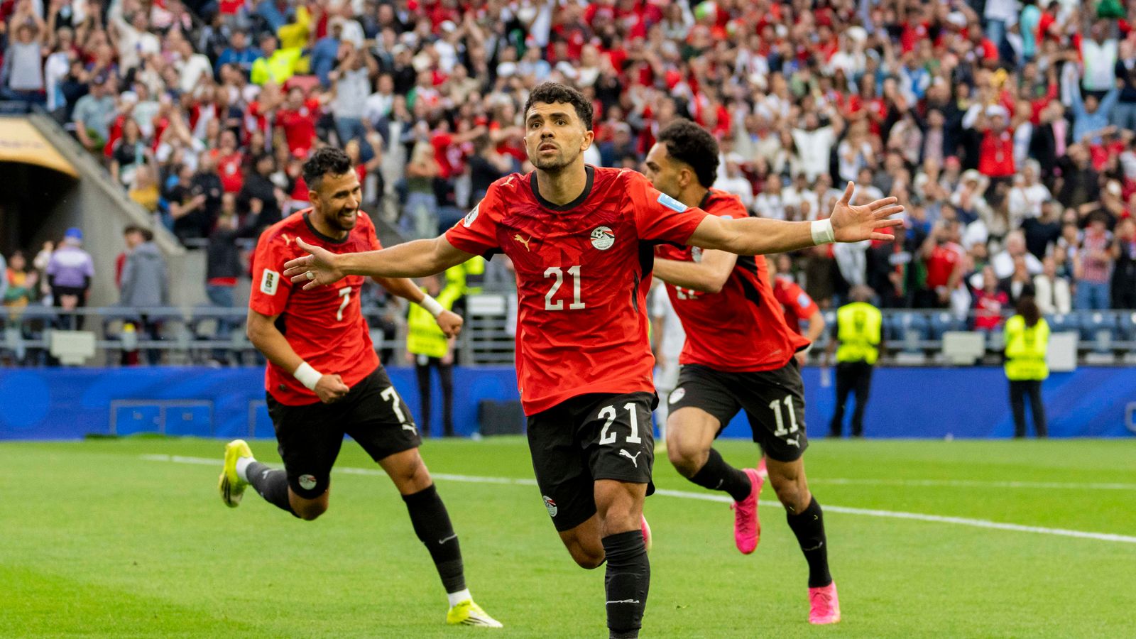 Mahmoud Saber celebrates his goal in World Cup match vs. Iran