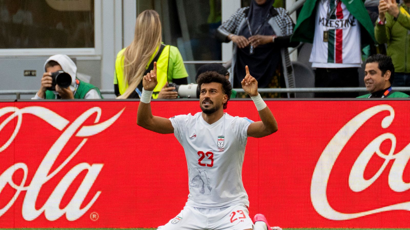 Ramin Rezaeian celebrates his goal in World Cup match vs. Egypt