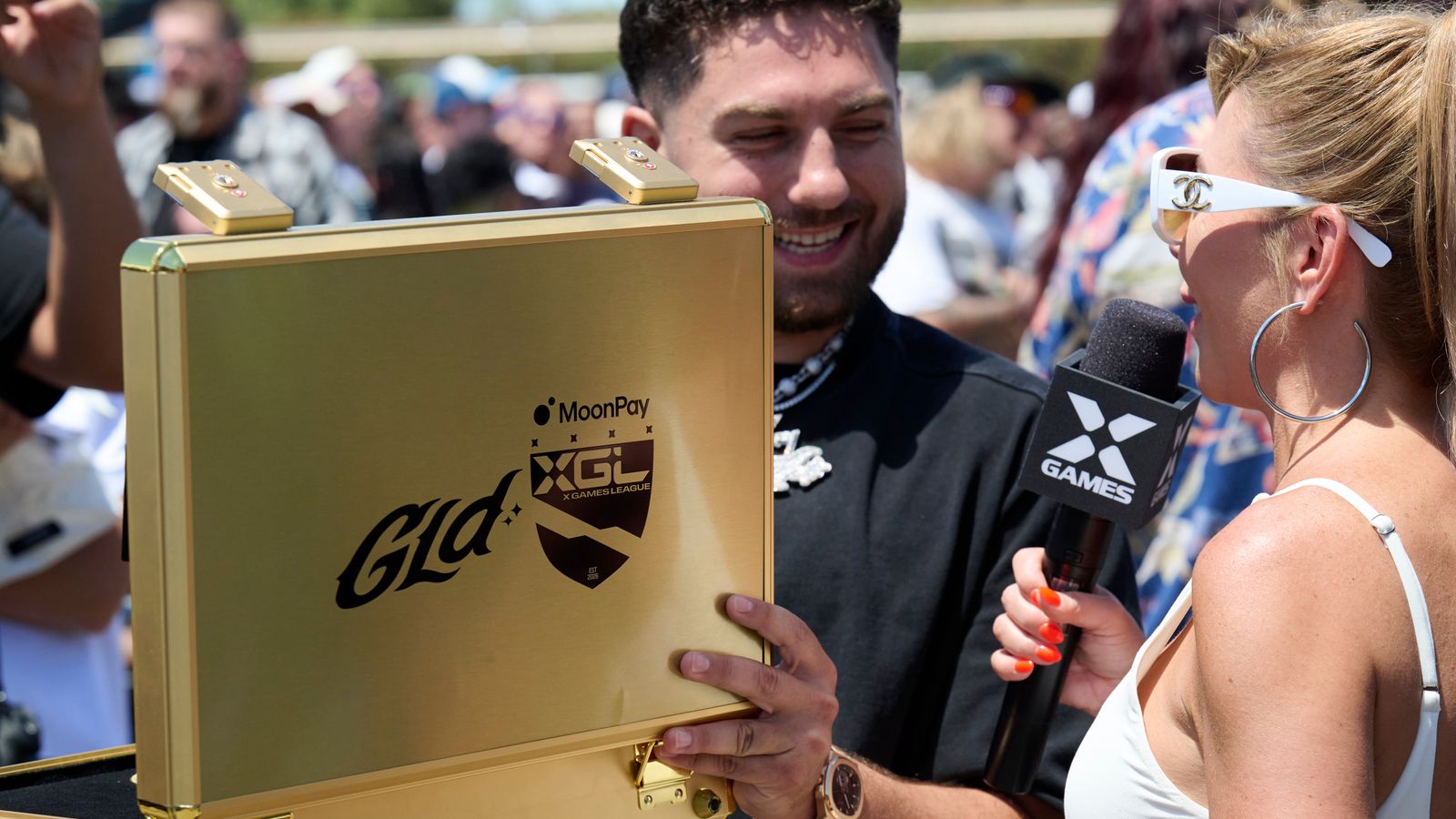 Close-up of an X Games gold medal at Sacramento 2026