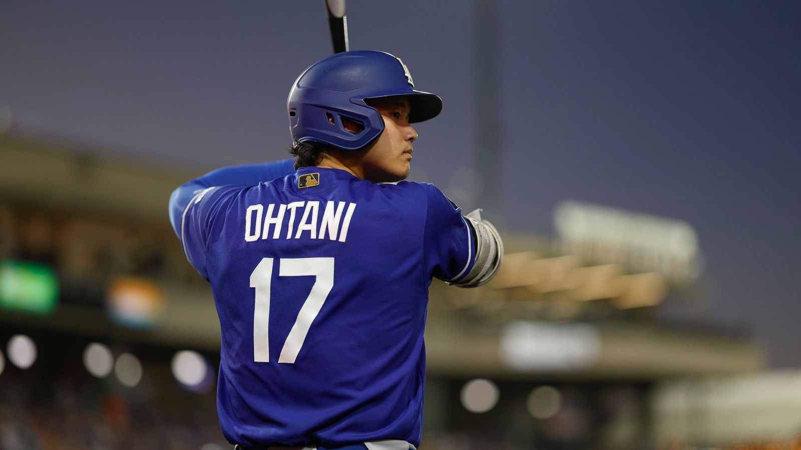 Shohei Ohtani #17 on deck during the Dodgers vs Athletics game