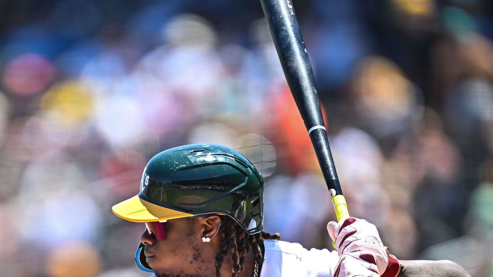 Lawrence Butler in a batting moment against the Rockies.