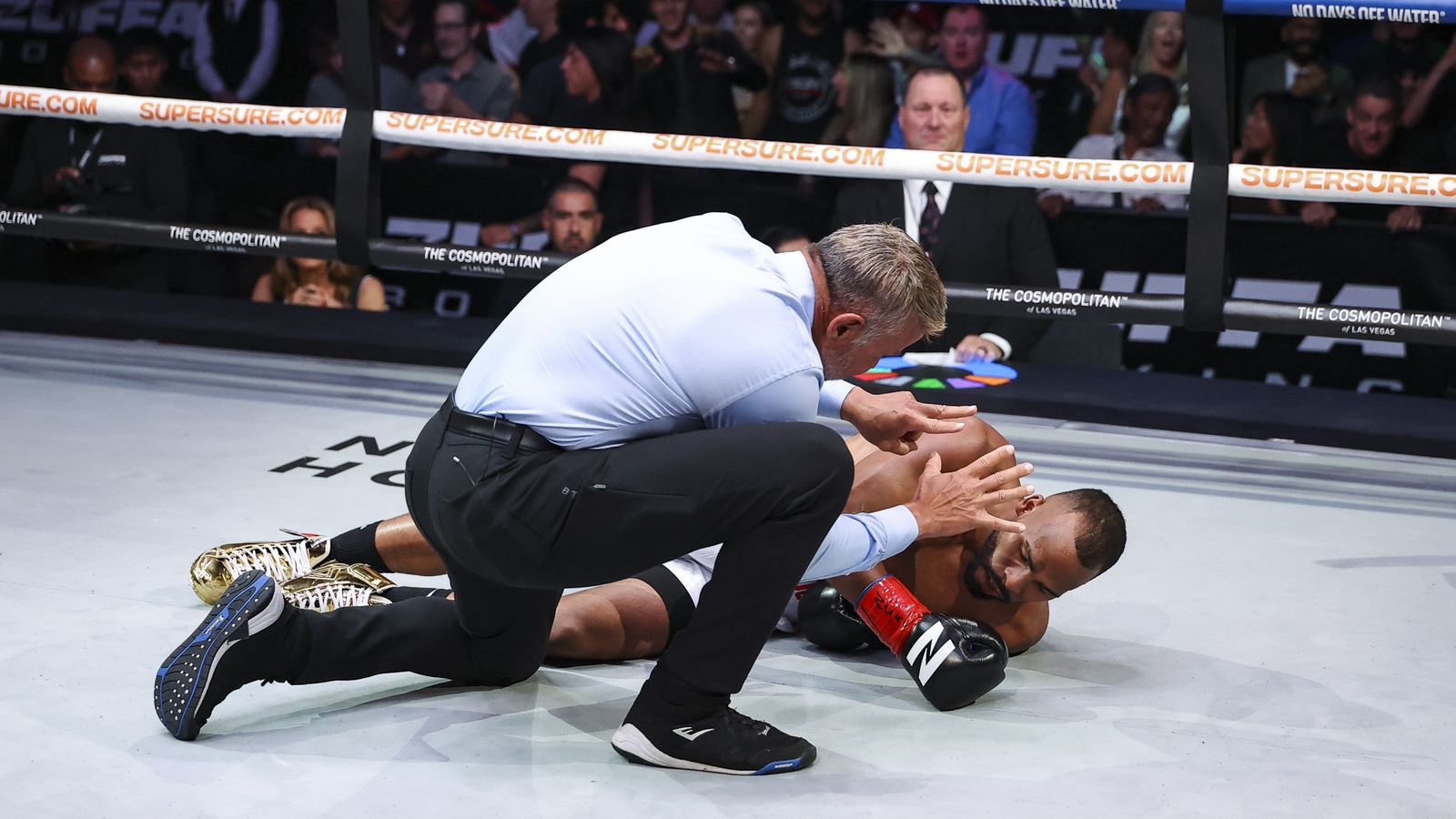 De Los Santos down for the count in round two.
