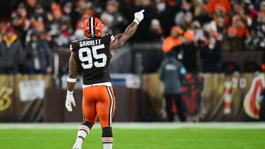 Myles Garrett celebrates a sack against the Steelers