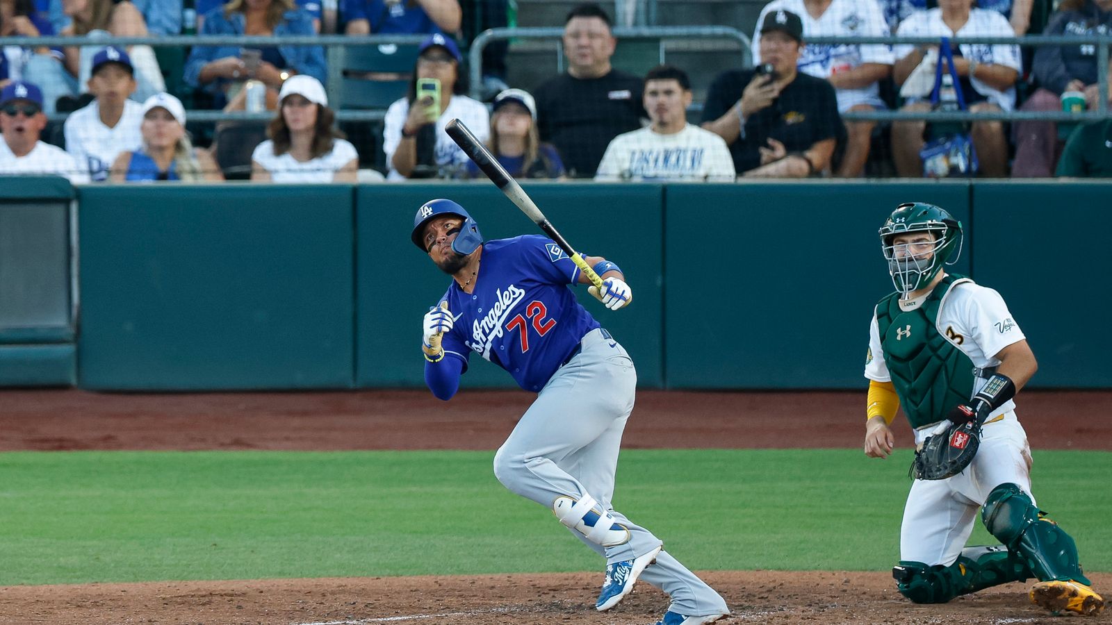 Miguel Rojas watches his solo HR against the Athletics, June 30, 2026