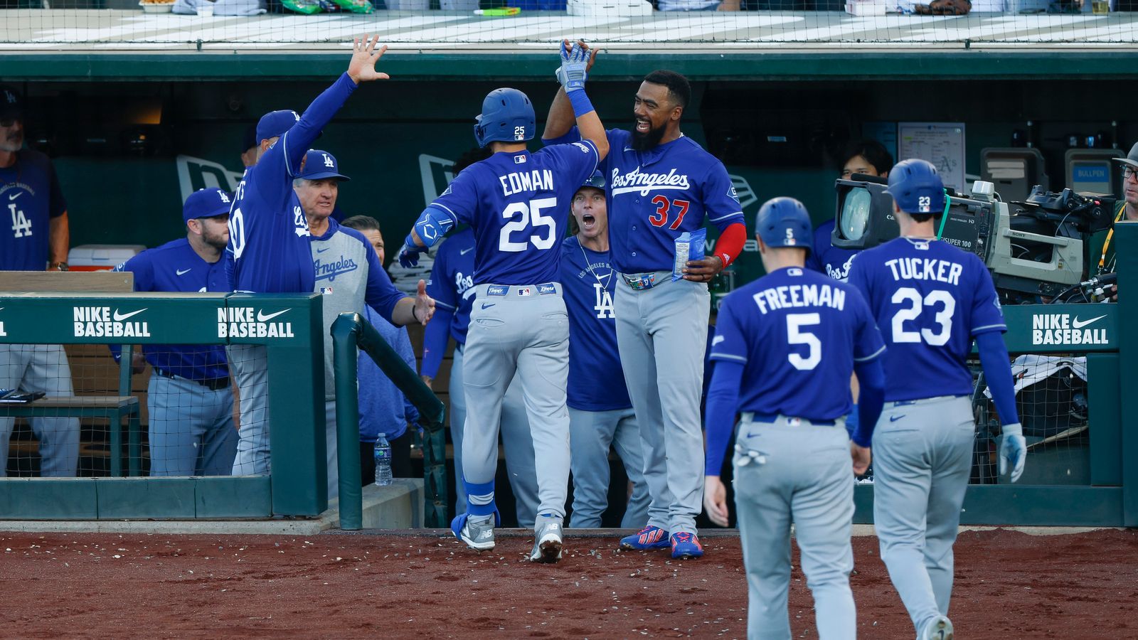 Tommy Edman celebrates his three-run homer, Sutter Health Park, 2026