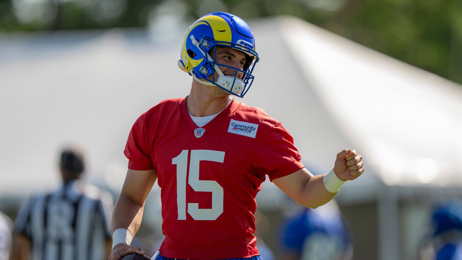 Ty Simpson in action at Rams training camp