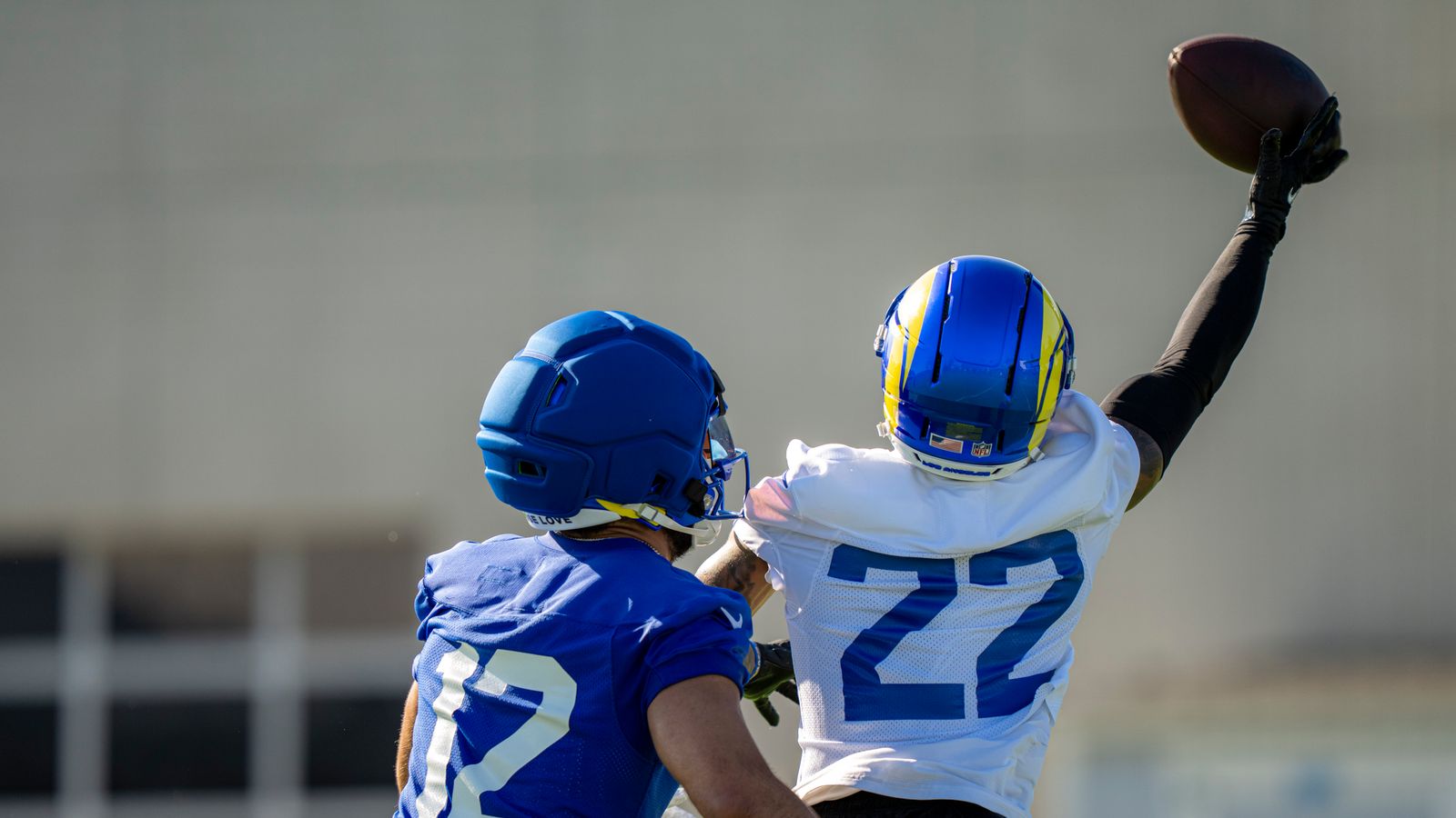 Trent McDuffie nearly intercepts a pass
