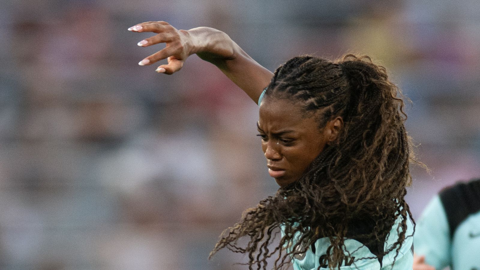 Jordyn Dudley entangled with Kennedy Wesley during NWSL game