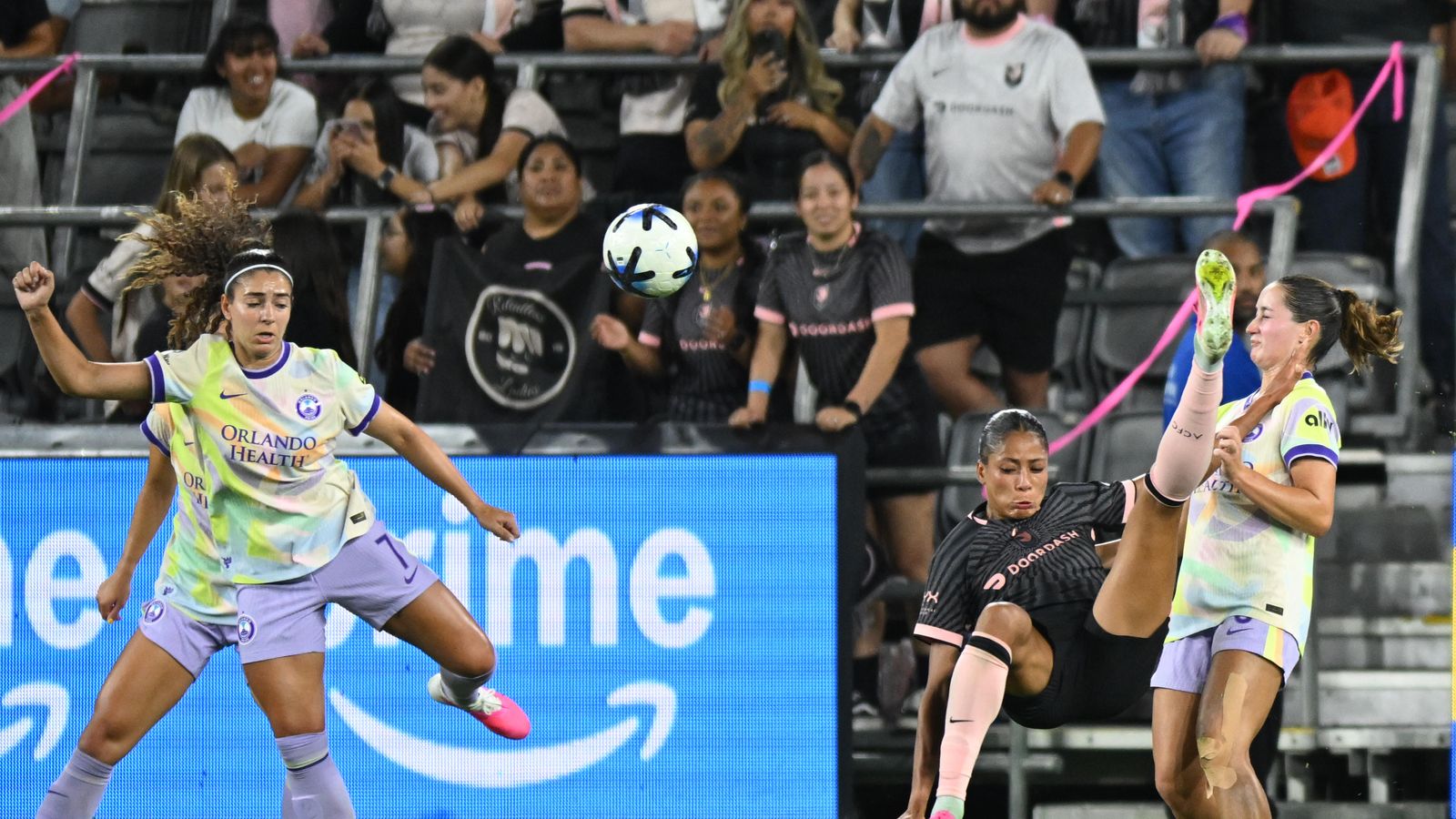 Sveindis Jonsdottir attempts a spectacular overhead kick
