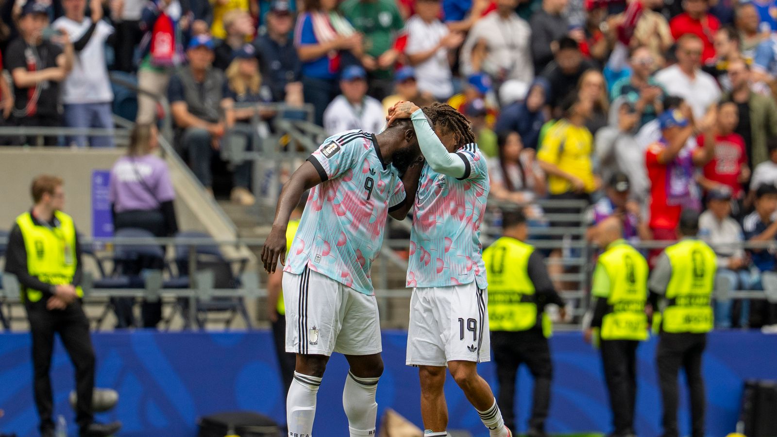 Lukaku and Moreira celebrate a goal at the World Cup