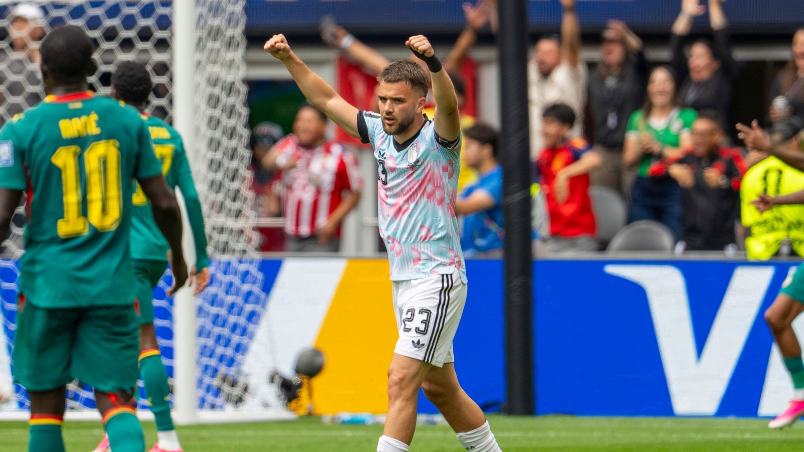 Nicolas Raskin celebrates Belgium's opening goal