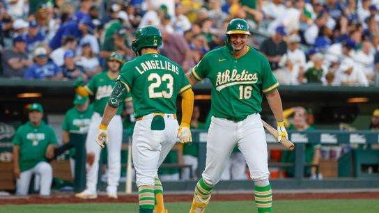 Shea Langeliers #23 celebrates his home run at Sutter Health Park