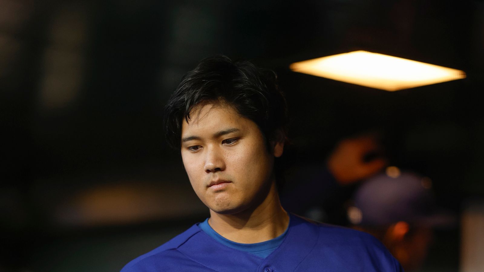 Shohei Ohtani #17 in Dodgers dugout at Sutter Health Park