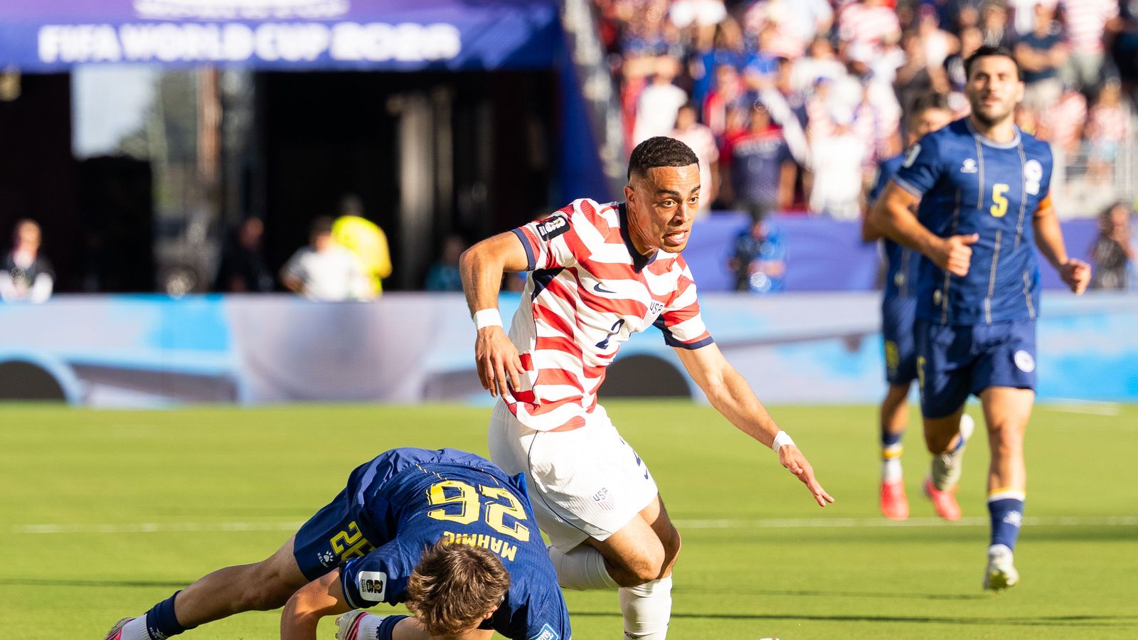Sergino Dest maneuvers past an opponent in the FIFA World Cup 2026