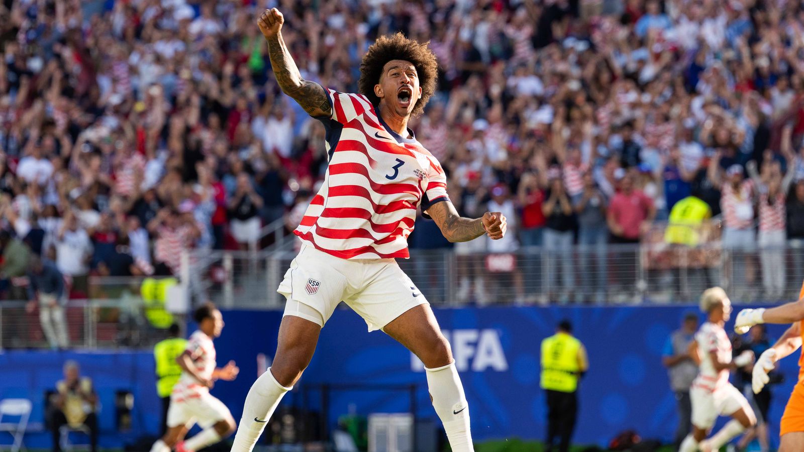 Chris Richards celebrates a goal at the FIFA World Cup 2026