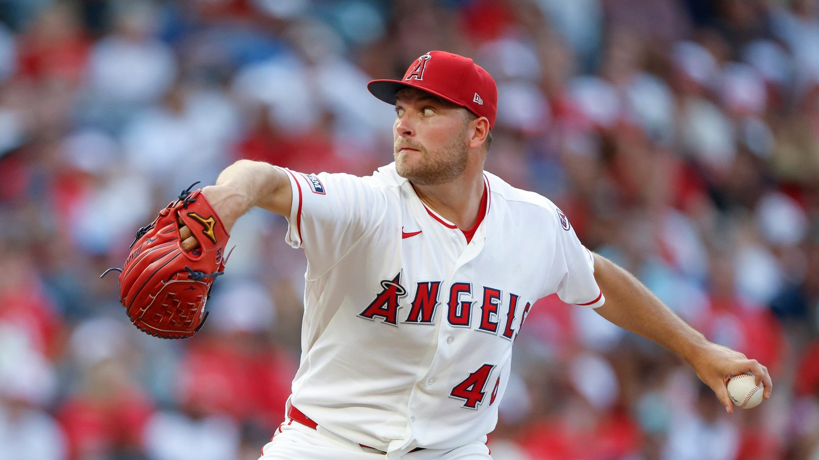 Reid Detmers in action against the Red Sox, Angel Stadium, July 2026