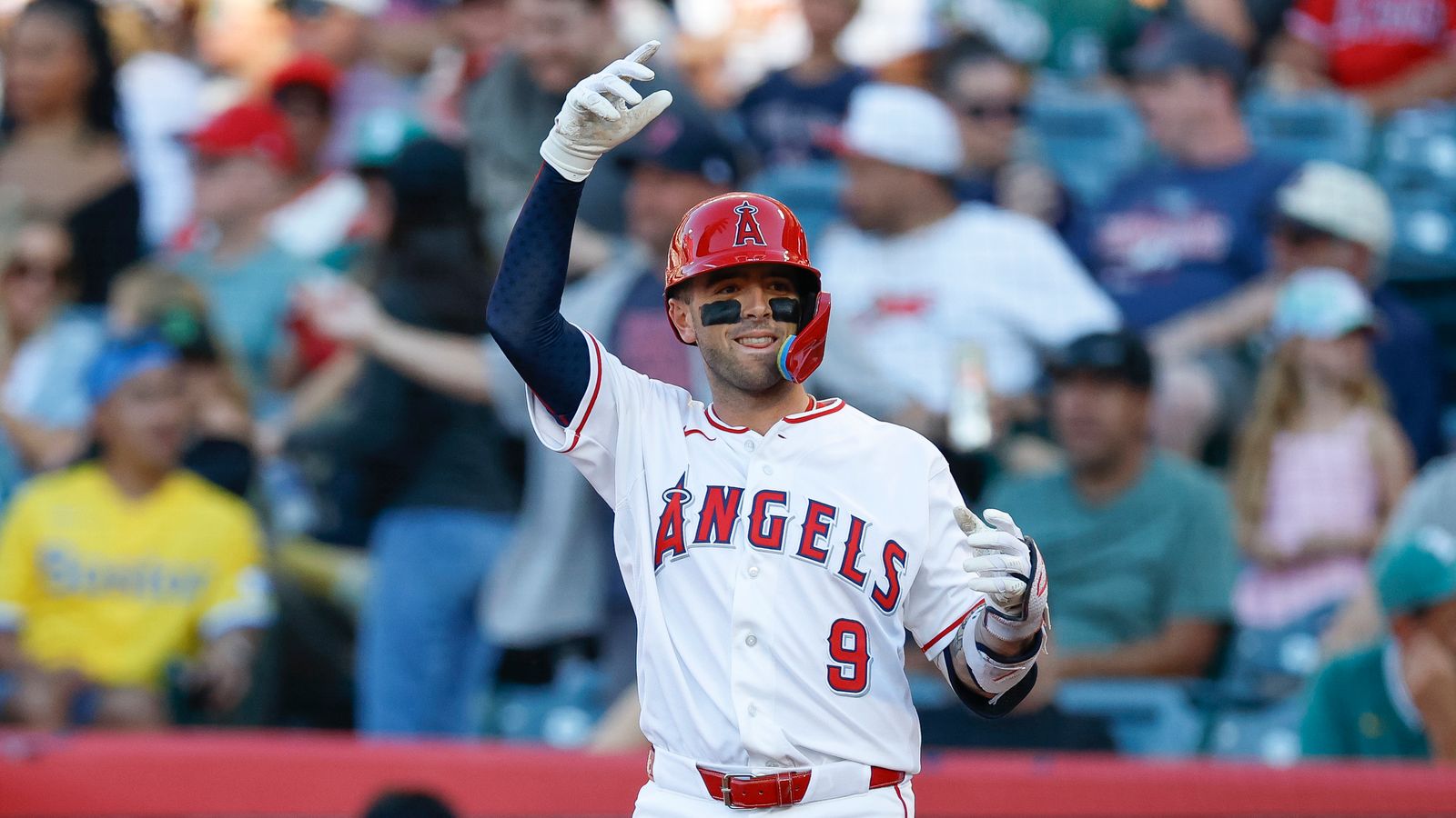 Zach Neto celebrates during a game against the Red Sox, July 2026
