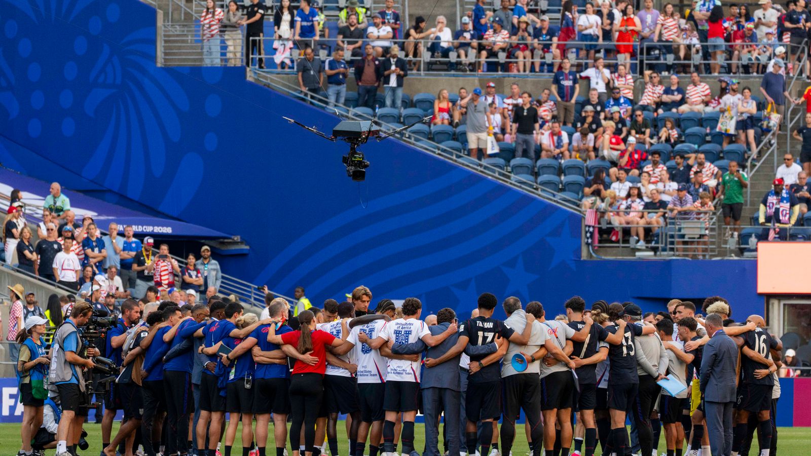 US team regroups post-match against Belgium in Seattle.