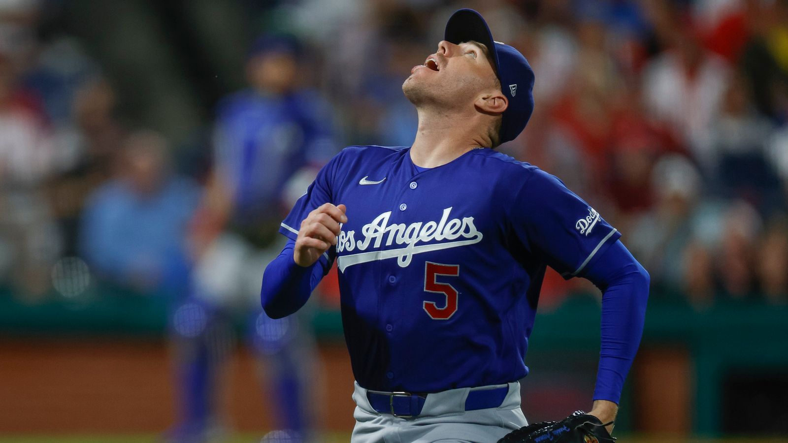 Freddie Freeman chases a foul ball, Philadelphia, July 21, 2026